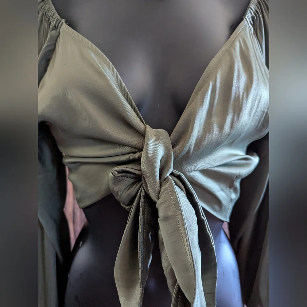 Reset By Jane Olive Green Tie-Front Blouse - Picture 3 of 8